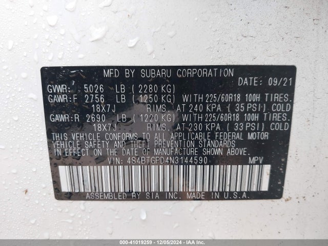Subaru Outback Touring Xt 2022 4S4BTGPD4N3144590 Image 9