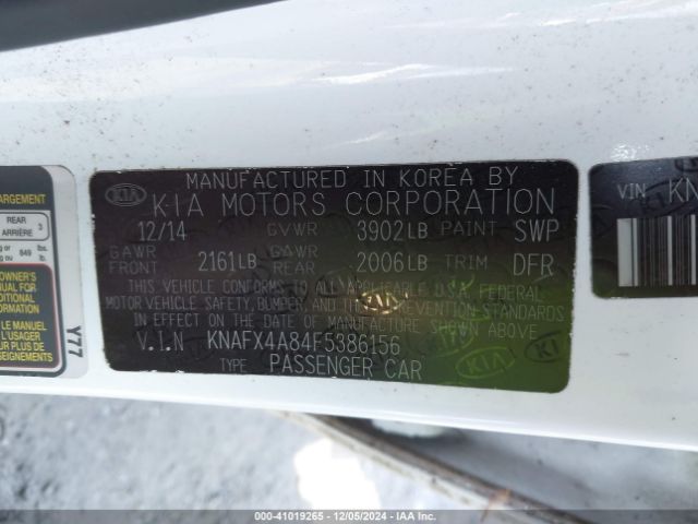 KNAFX4A84F5386156 KIA FORTE EX