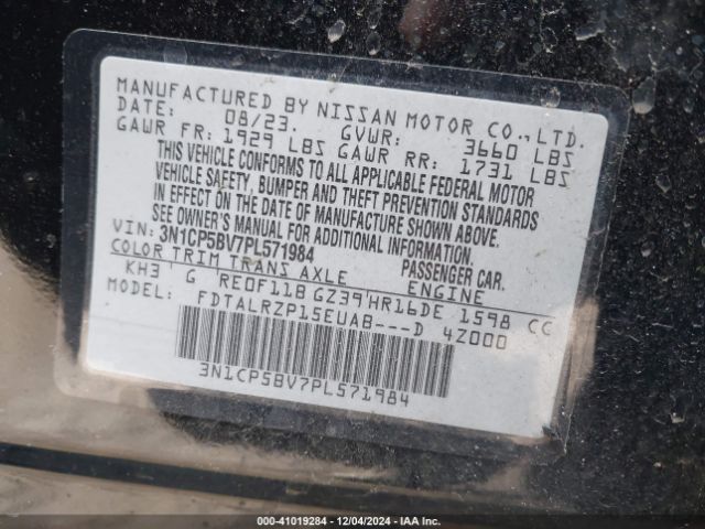 3N1CP5BV7PL571984 Nissan Kicks S Xtronic Cvt