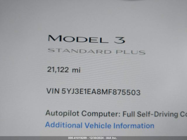 5YJ3E1EA8MF875503 Tesla Model 3 Standard Range Plus Rear-wheel Drive