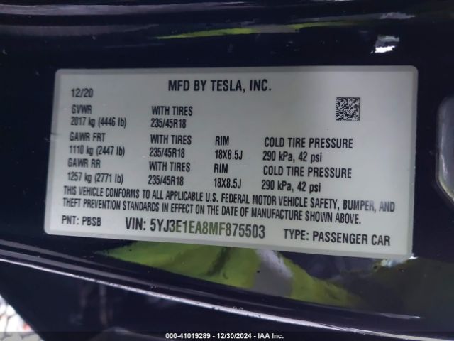 5YJ3E1EA8MF875503 Tesla Model 3 Standard Range Plus Rear-wheel Drive