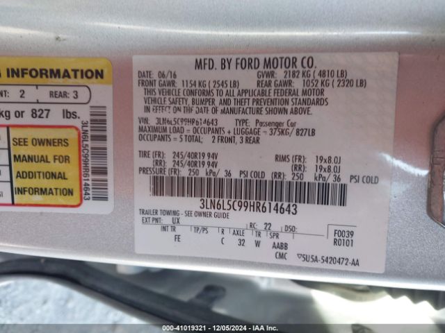 3LN6L5C99HR614643 Lincoln MKZ SELECT
