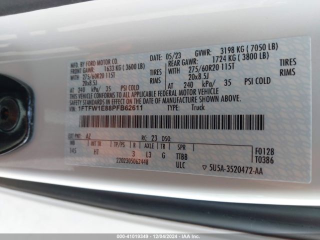 1FTFW1E88PFB62611 Ford F-150 Lariat