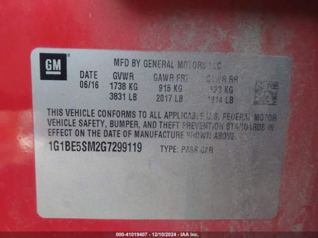 1G1BE5SM2G7299119 Chevrolet Cruze Lt Auto