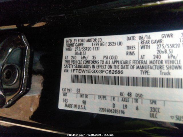 1FTEW1EGXGFC82686 Ford F-150 Platinum