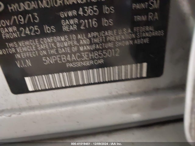 Hyundai SONATA GLS 2014 5NPEB4AC3EH855012 Image 9