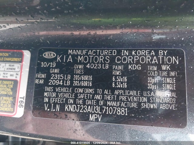 KIA SOUL LX 2020 KNDJ23AU3L7107881 Image 9