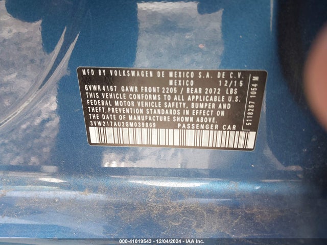 3VW217AU2GM039869 Volkswagen Golf Tsi S 4-door