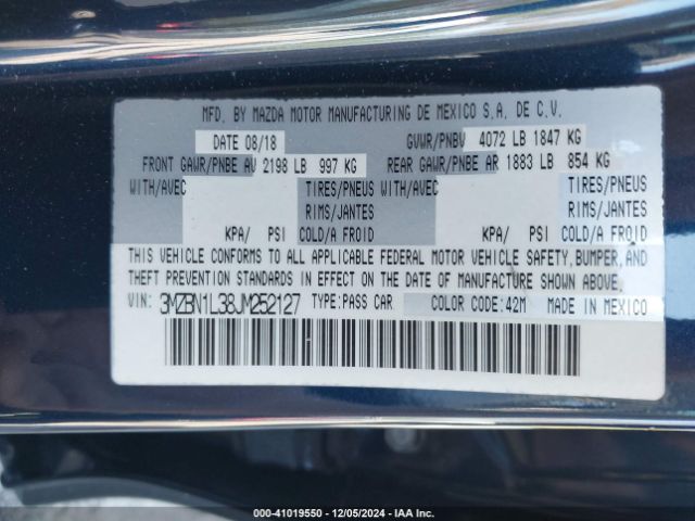 3MZBN1L38JM252127 Mazda Mazda3 Touring