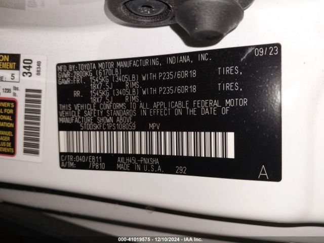 5TDDSKFC1PS108059 Toyota Sienna Xse