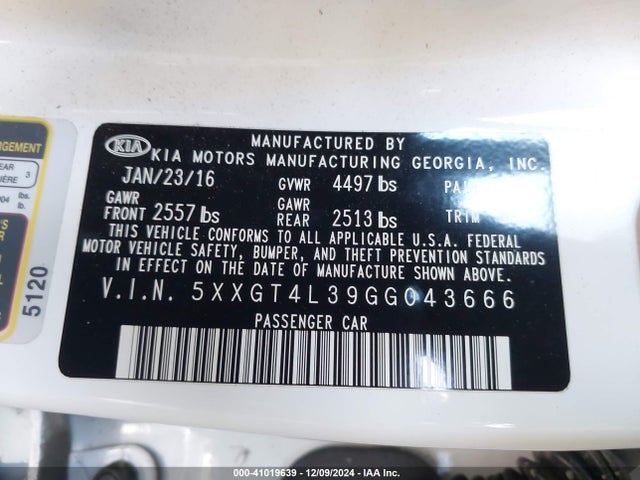 KIA Optima Lx 2016 5XXGT4L39GG043666 Image 9