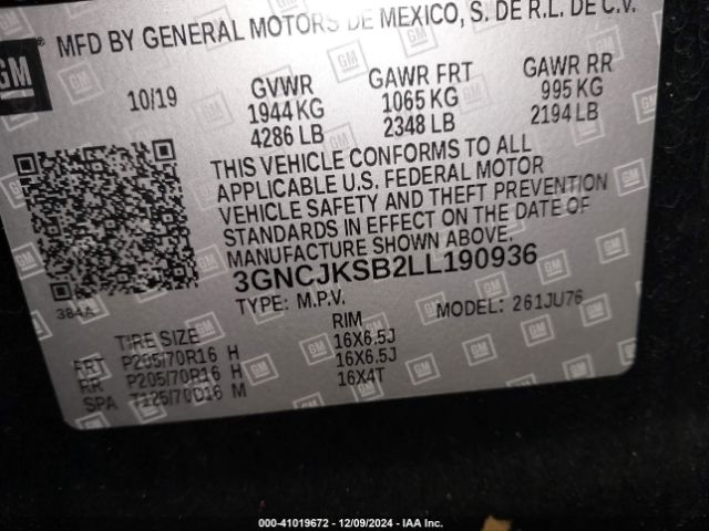 3GNCJKSB2LL190936 Chevrolet Trax Fwd Ls