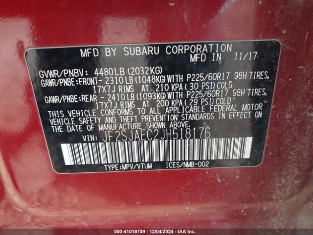JF2SJAEC2JH518176 Subaru Forester 2.5i Premium