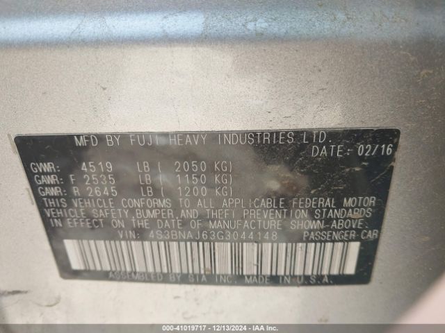 4S3BNAJ63G3044148 Subaru Legacy 2.5i Limited