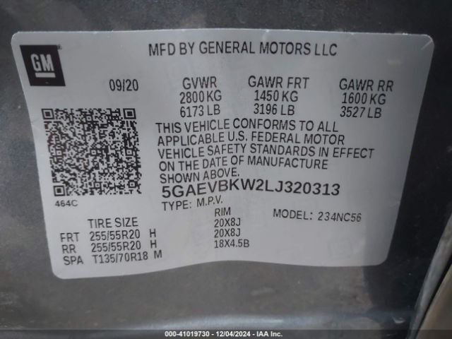 5GAEVBKW2LJ320313 Buick Enclave Awd Premium
