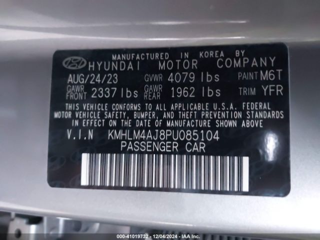 KMHLM4AJ8PU085104 Hyundai Elantra Hybrid Blue