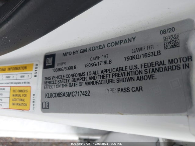 KL8CD6SA5MC717422 Chevrolet Spark Fwd 1lt Automatic