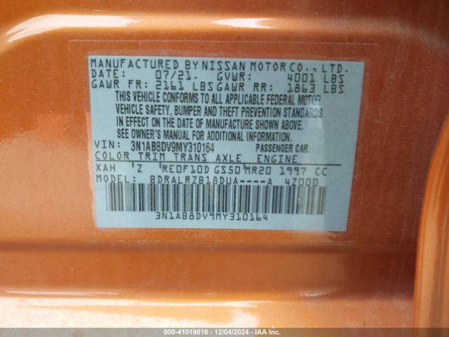 3N1AB8DV9MY310164 Nissan Sentra Sr Xtronic Cvt
