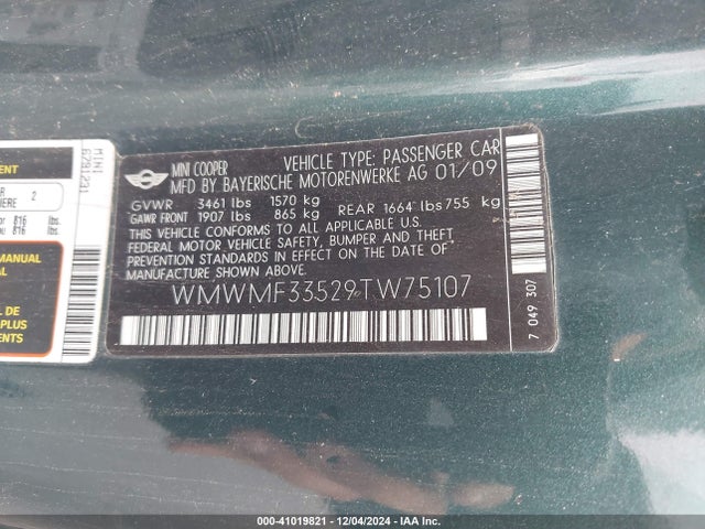 2009 MINI COOPER WMWMF33529TW75107 Photo 8