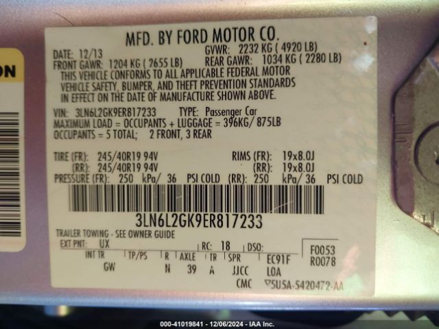 3LN6L2GK9ER817233 Lincoln MKZ