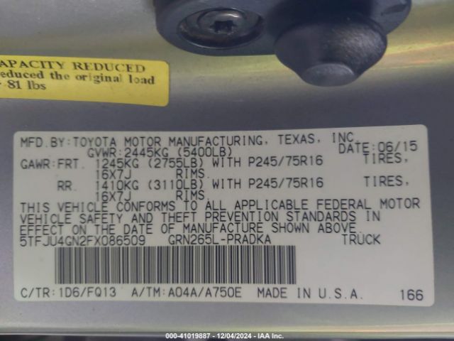 5TFJU4GN2FX086509 Toyota Tacoma Prerunner V6