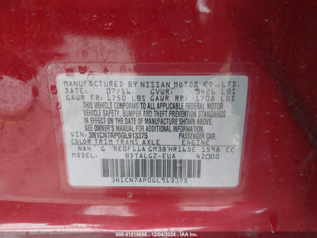 Nissan Versa 1.6 Sl 2016 3N1CN7AP0GL913375 Image 9