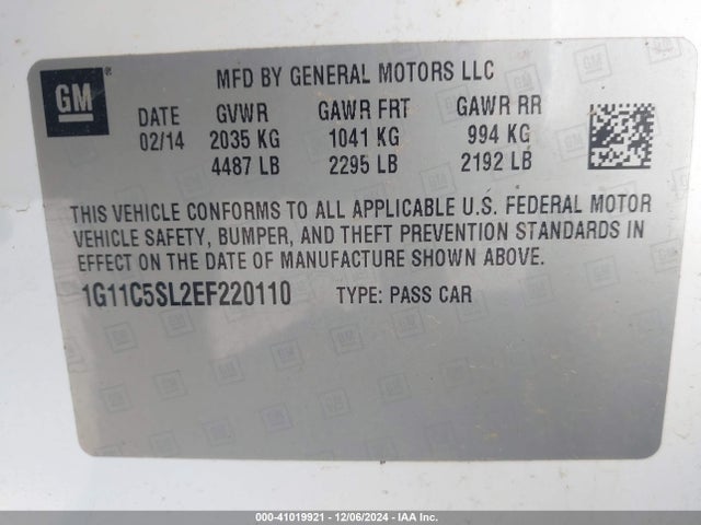 Chevrolet MALIBU 1LT 2014 1G11C5SL2EF220110 Image 9