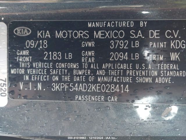 3KPF54AD2KE028414 KIA FORTE EX