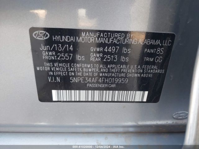5NPE34AF4FH019959 Hyundai Sonata Limited
