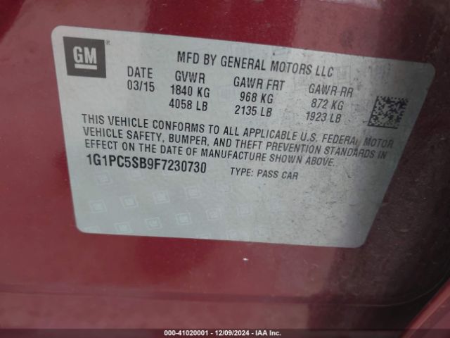 1G1PC5SB9F7230730 Chevrolet Cruze 1lt Auto
