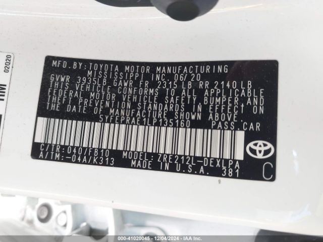 2020 TOYOTA COROLLA 5YFEPRAE1LP135160 Photo 8