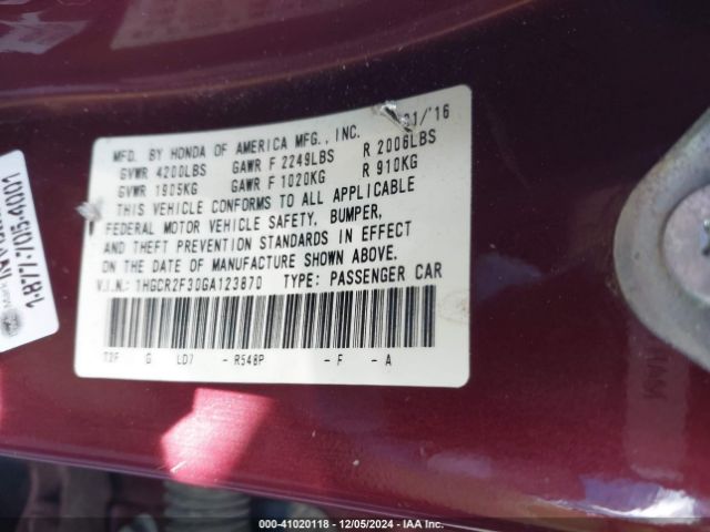 1HGCR2F30GA123870 Honda ACCORD LX