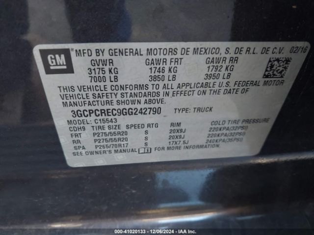 3GCPCREC9GG242790 Chevrolet Silverado 1500 1lt