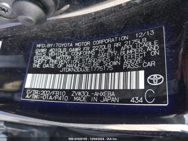 Toyota Prius Two 2014 JTDKN3DU3E1775175 Image 9