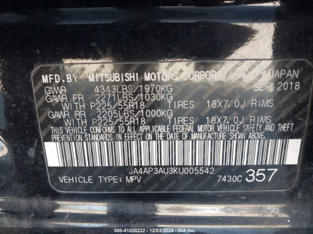 JA4AP3AU3KU005542 Mitsubishi Outlander Sport 2.0 Es