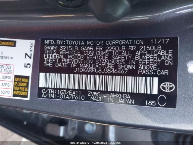 JTDKARFU8J3546467 Toyota Prius Three Touring