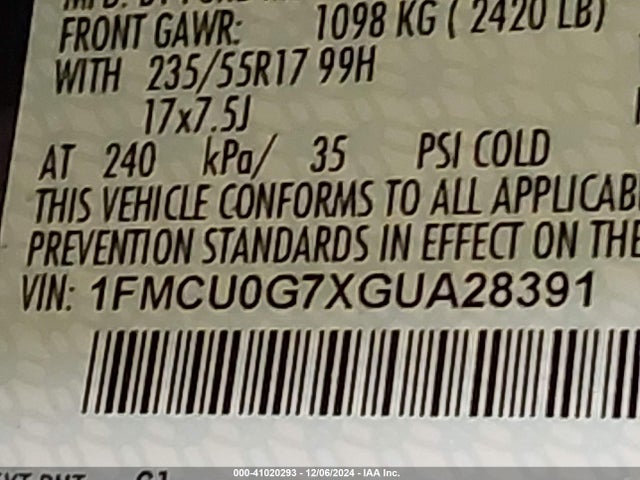 Ford ESCAPE SE 2016 1FMCU0G7XGUA28391 Image 9