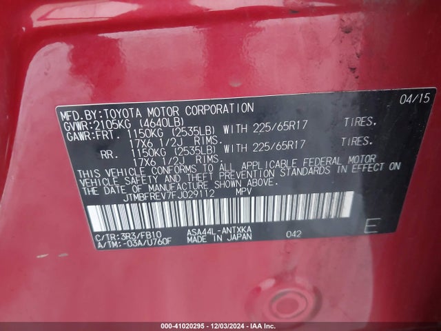 Toyota RAV4 LE 2015 JTMBFREV7FJ029112 Image 9