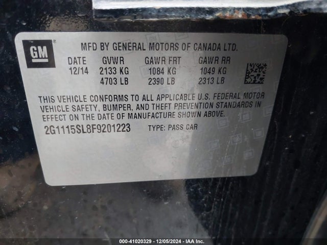 Chevrolet IMPALA 1LT 2015 2G1115SL8F9201223 Image 9