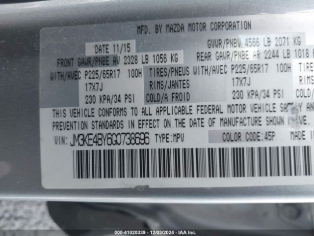 JM3KE4BY6G0738696 Mazda CX-5 SPORT