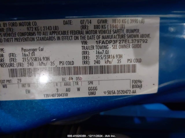 Ford FOCUS SE 2014 1FADP3F27EL379792 Image 9