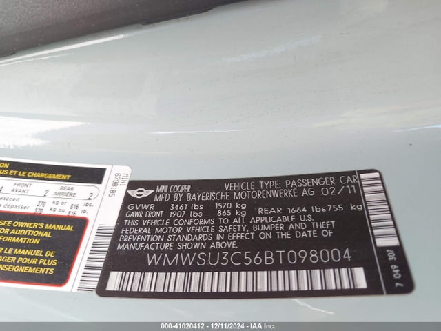 2011 MINI COOPER WMWSU3C56BT098004 Photo 8