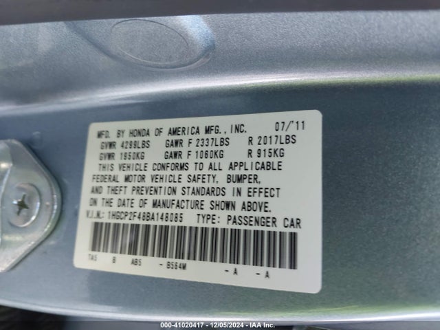 Продаж на аукціоні авто 2011 Honda Accord 2.4 Lx-p, vin: 1HGCP2F48BA148085, номер лоту: 41020417
