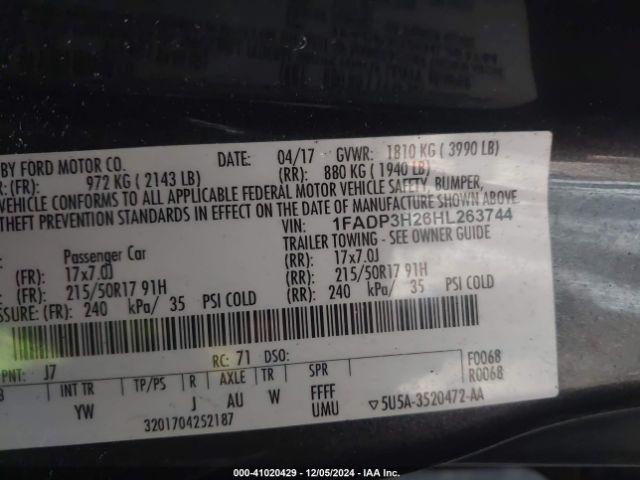 1FADP3H26HL263744 Ford FOCUS SEL