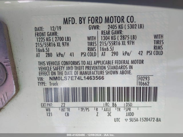 Ford Transit Connect Xl Cargo Van 2020 NM0LS7E74L1463566 Image 9