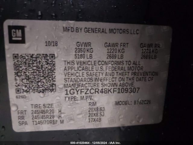 1GYFZCR48KF109307 Cadillac Xt4 Premium Luxury
