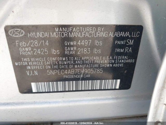 5NPEC4AB7EH905785 Hyundai Sonata Se 2.0t