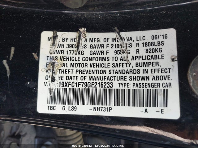 Honda Civic Ex-l 2016 19XFC1F79GE216233 Image 9