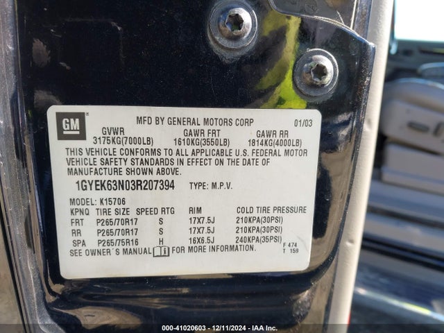 2003 CADILLAC ESCALADE 1GYEK63N03R207394 Photo 8