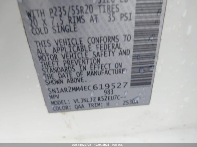 5N1AR2MM4EC619527 Nissan Pathfinder Platinum